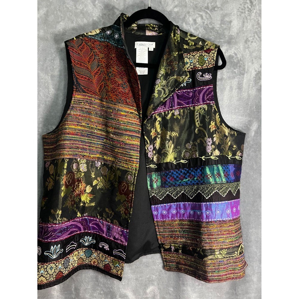 Coldwater Creek 2X Patchwork Brocade Silk Wool Boho Art To Wear Vest